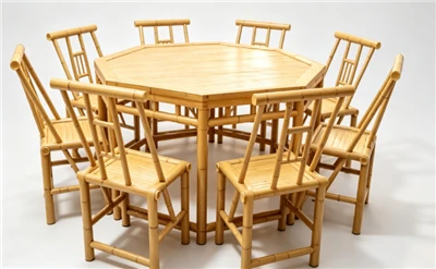 Chinese Garden Octagonal Table Bamboo-style Aluminum With 8 Chairs Set